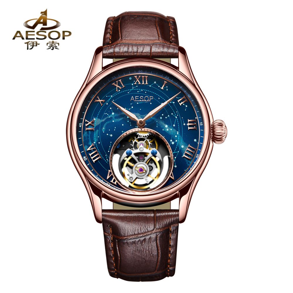 Aesop Automatic Tourbillon Men Watch Star Galaxy Wristwatch 7045