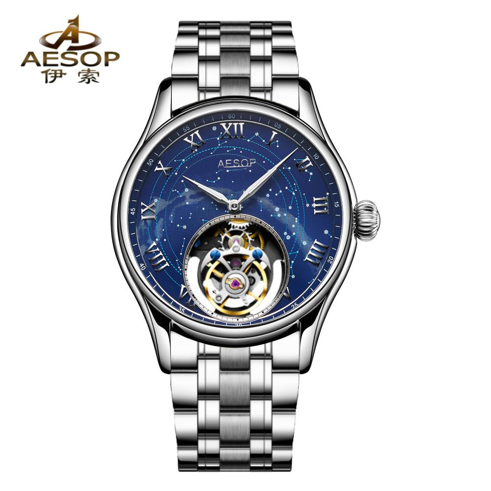 Aesop Automatic Tourbillon Men Watch Star Galaxy Wristwatch 7045