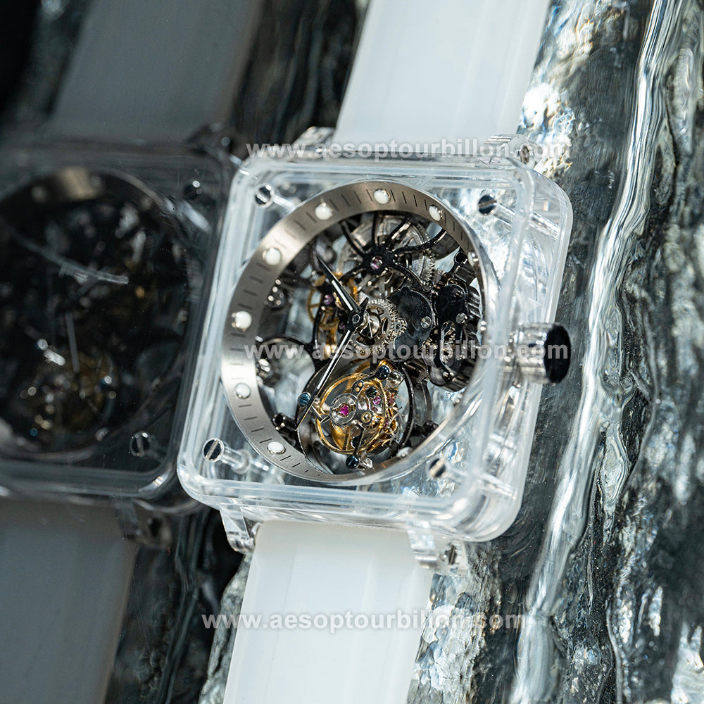 AESOP K9 Crystal Square Case Skeleton Tourbillon Watch 7111