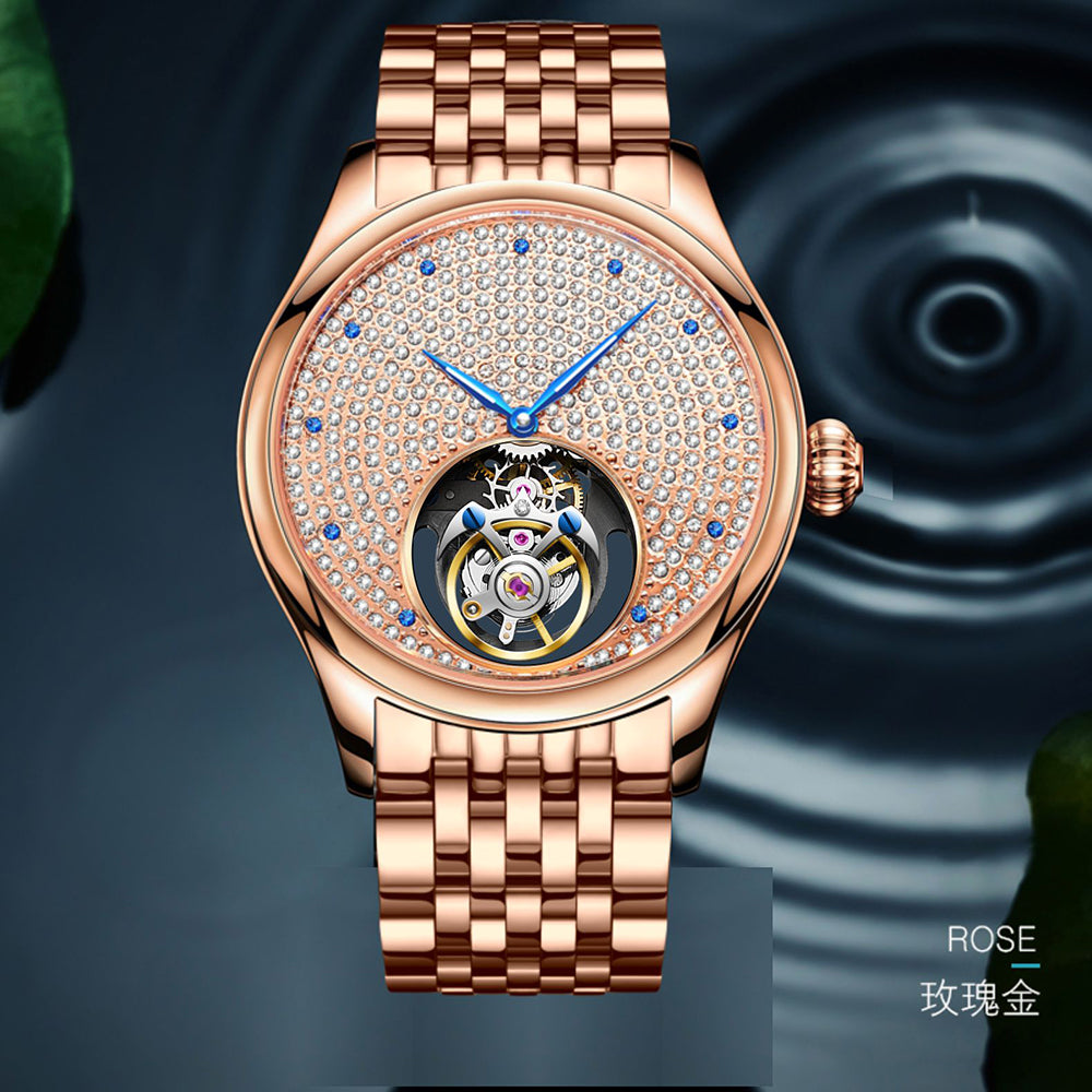 Aesop Tourbillon Men Watch Rhinestones Dial Mechanical Wristwatch 7046