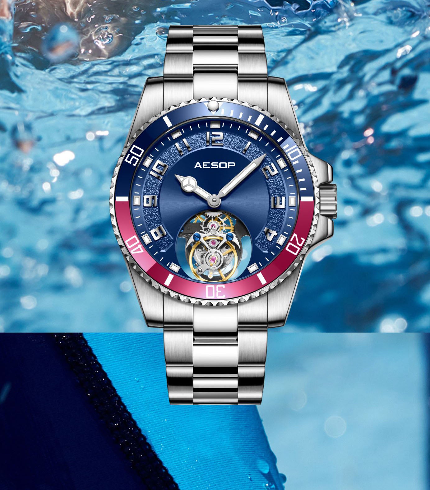 AESOP Sport Skeleton Ceramic Bezel Original Tourbillon Watch 7065