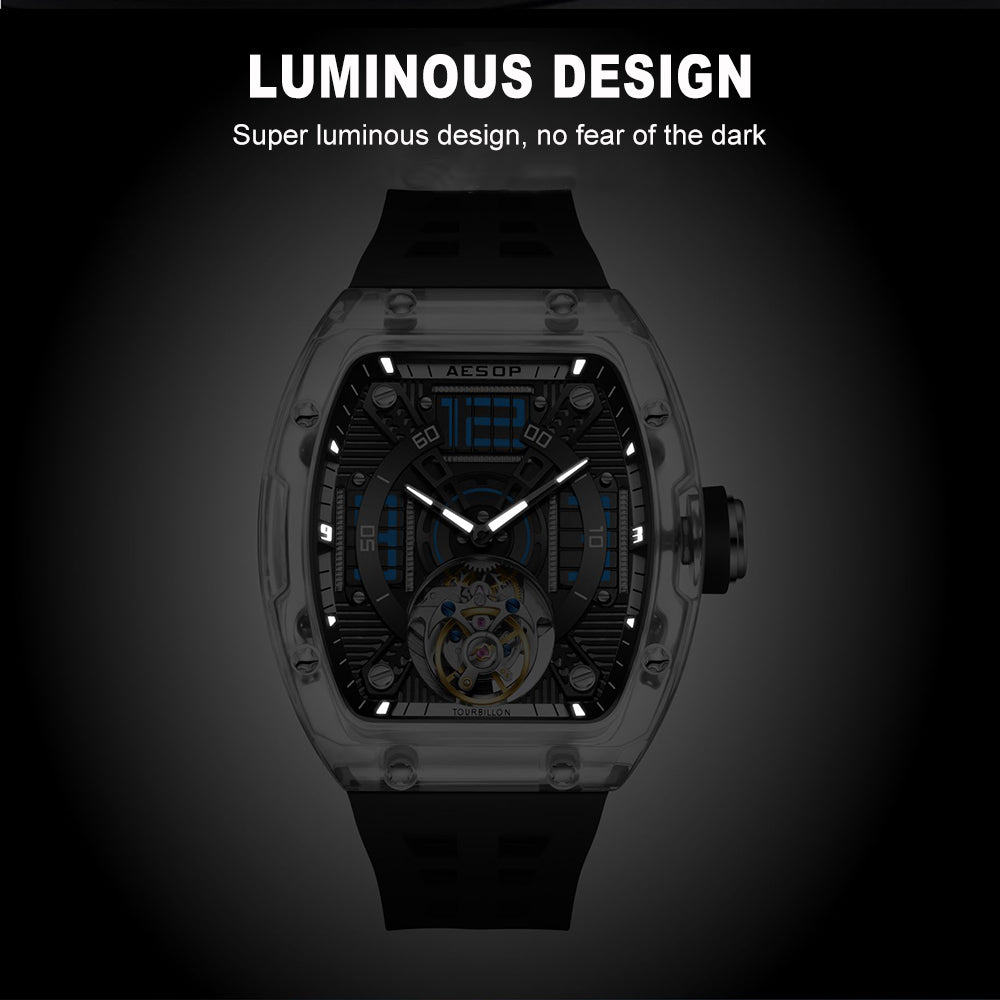 AESOP Transparent Crystal Tonneau Watch Original diamond tourbillon movement watch 7043