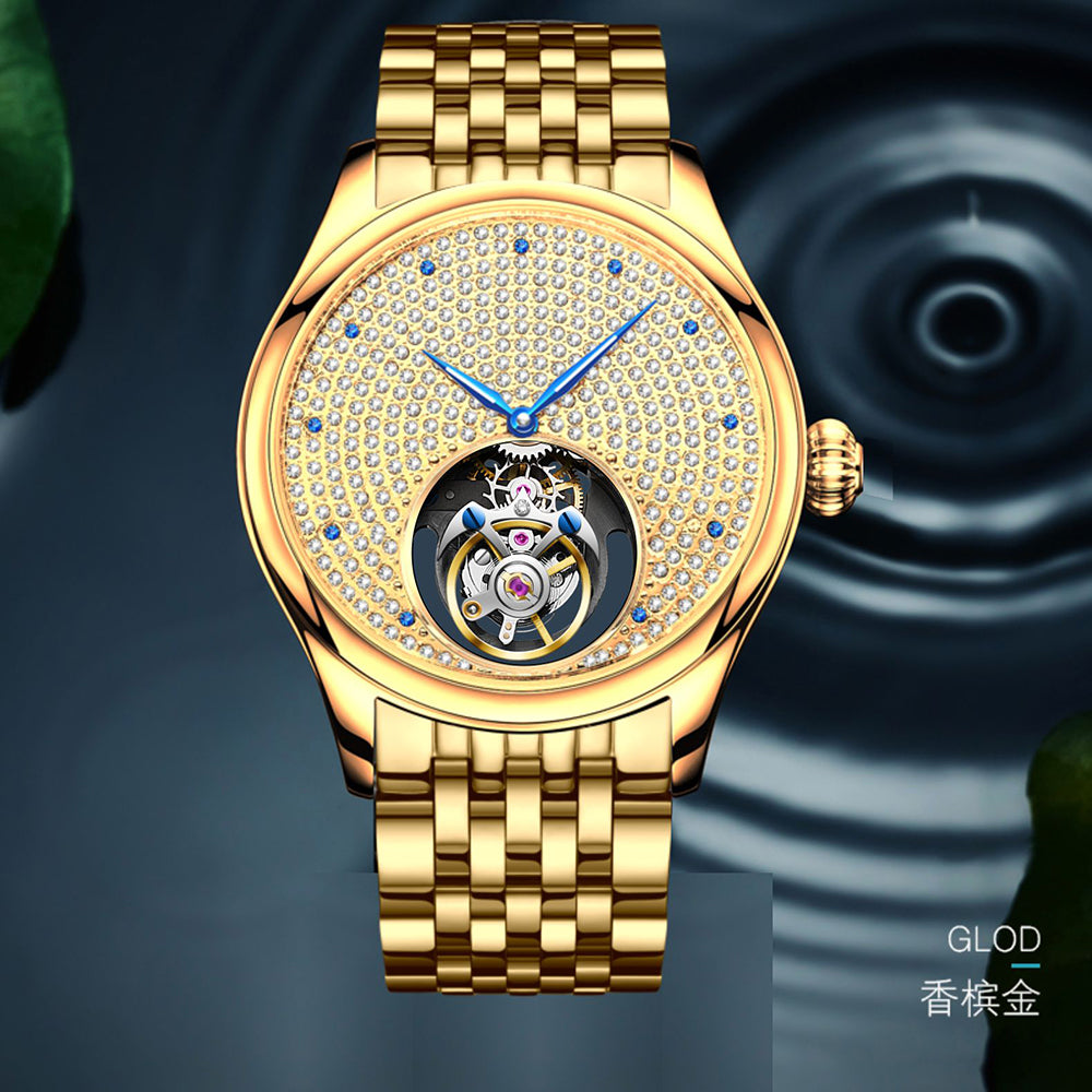 Aesop Tourbillon Men Watch Rhinestones Dial Mechanical Wristwatch 7046