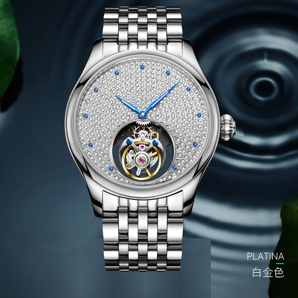 Aesop Tourbillon Men Watch Rhinestones Dial Mechanical Wristwatch 7046