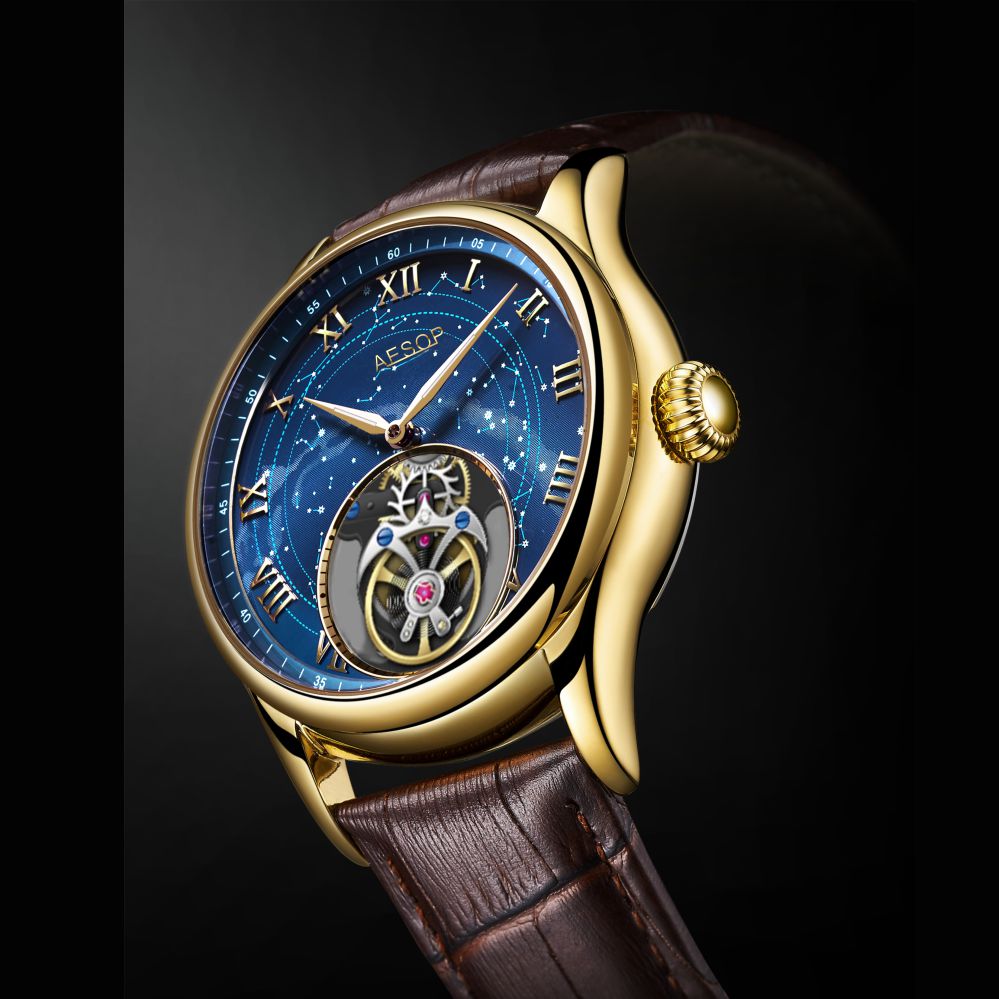 Aesop Automatic Tourbillon Men Watch Star Galaxy Wristwatch 7045