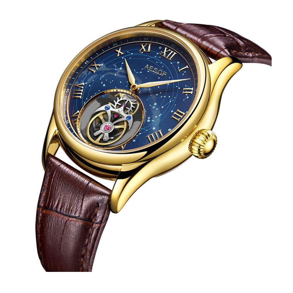 Aesop Automatic Tourbillon Men Watch Star Galaxy Wristwatch 7045