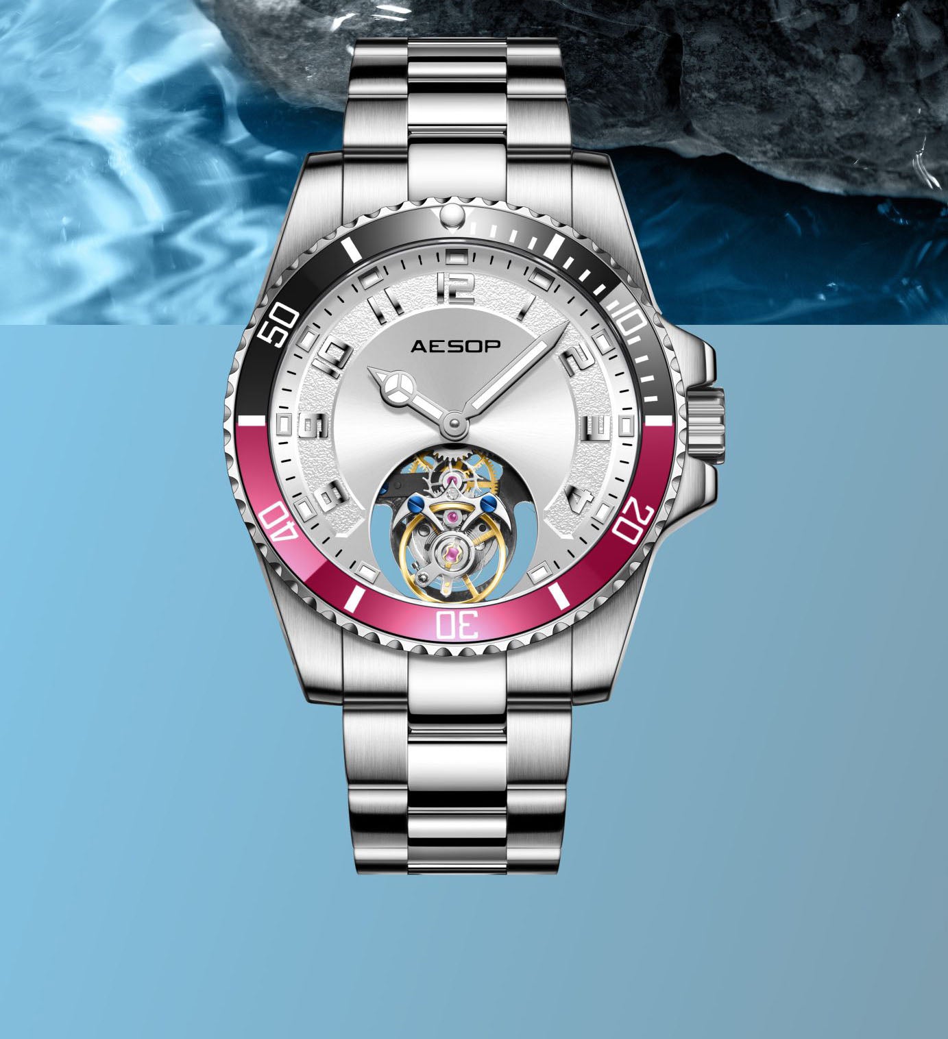 AESOP Sport Skeleton Ceramic Bezel Original Tourbillon Watch 7065