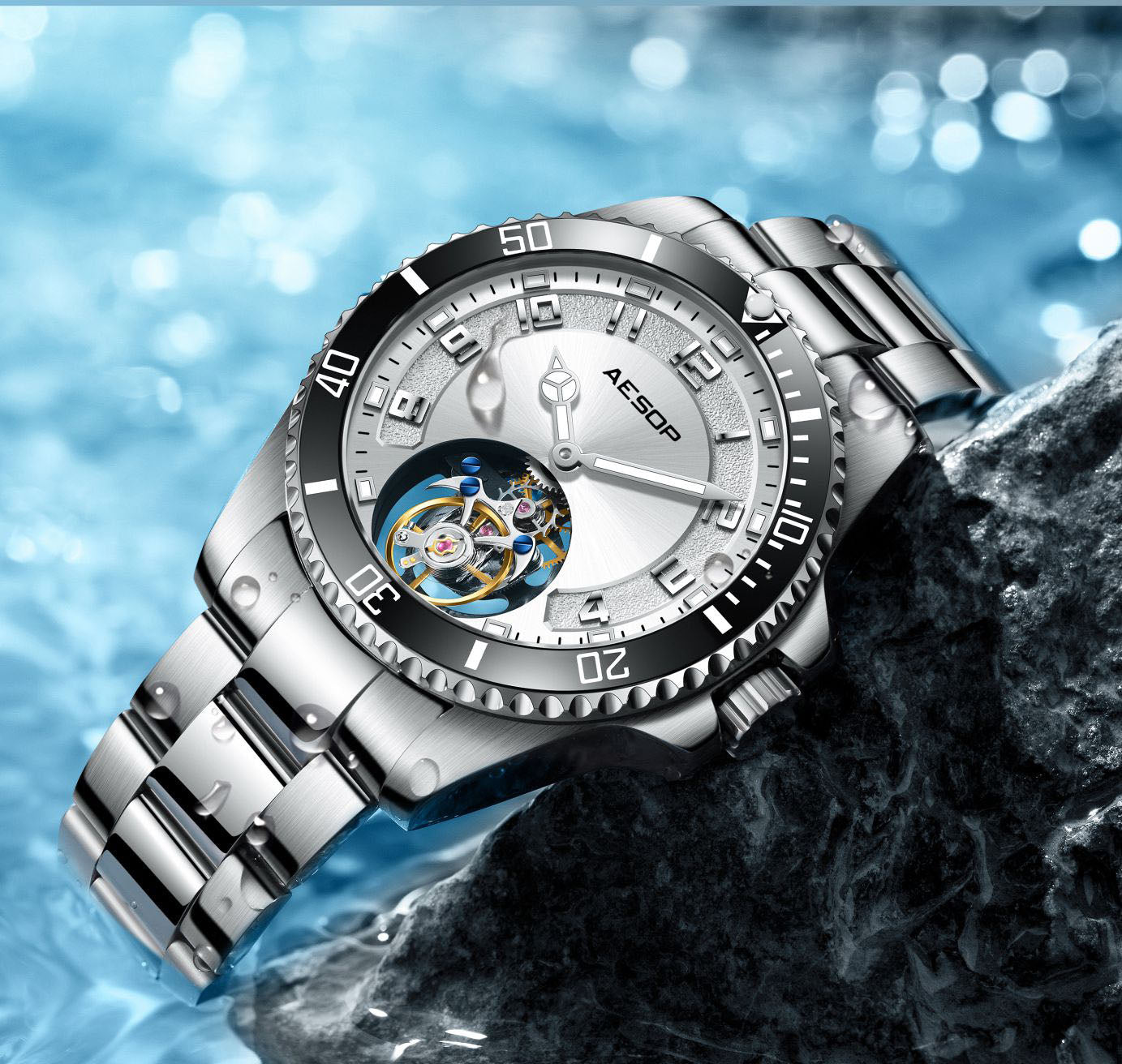 AESOP Sport Skeleton Ceramic Bezel Original Tourbillon Watch 7065