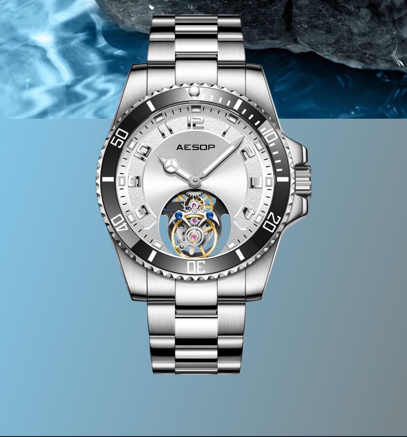 AESOP Sport Skeleton Ceramic Bezel Original Tourbillon Watch 7065
