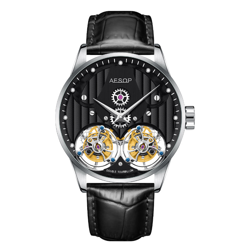 Aesop Double Tourbillon Men Watch Flying Tourbillon Sapphire Crystal 316L Stainless Steel Wristwatch 7030