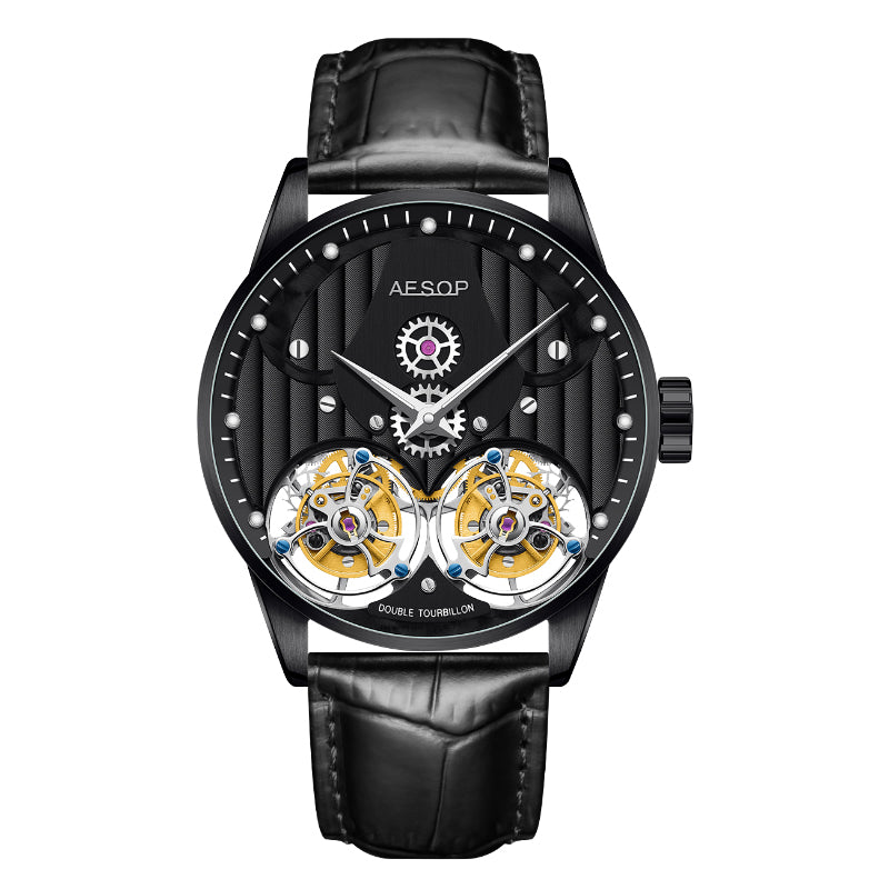 Aesop Double Tourbillon Men Watch Flying Tourbillon Sapphire Crystal 316L Stainless Steel Wristwatch 7030