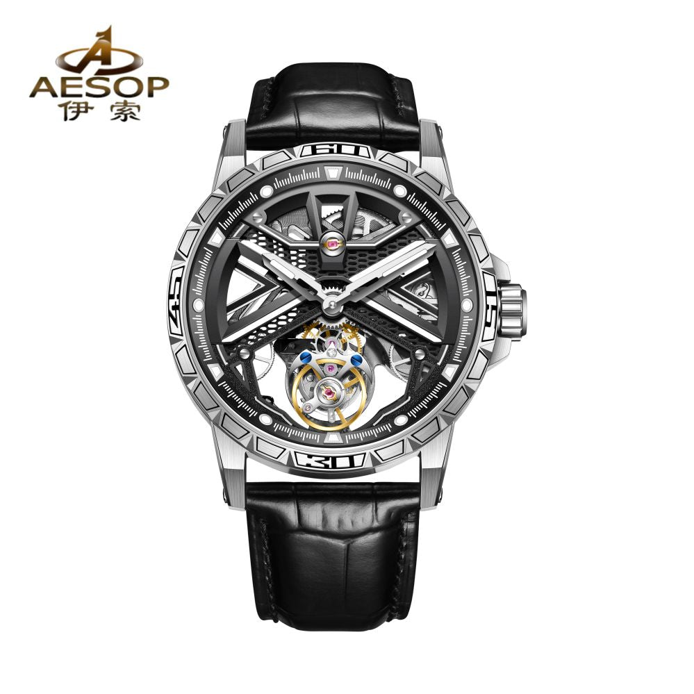 Aesop Original Tourbillon Skeleton Dial Manual Winding Mechanical Wrist Watch 7063