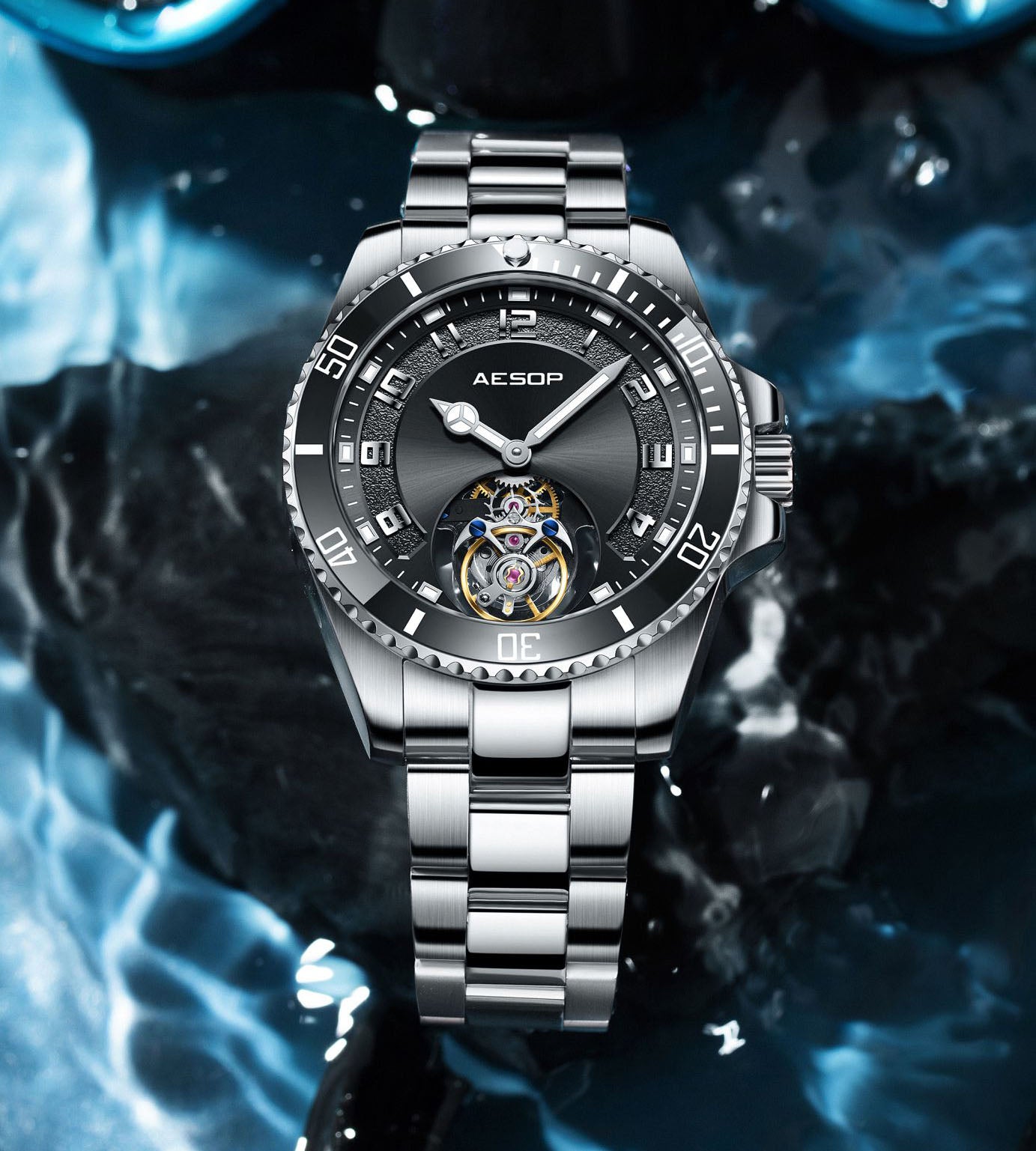 AESOP Sport Skeleton Ceramic Bezel Original Tourbillon Watch 7065