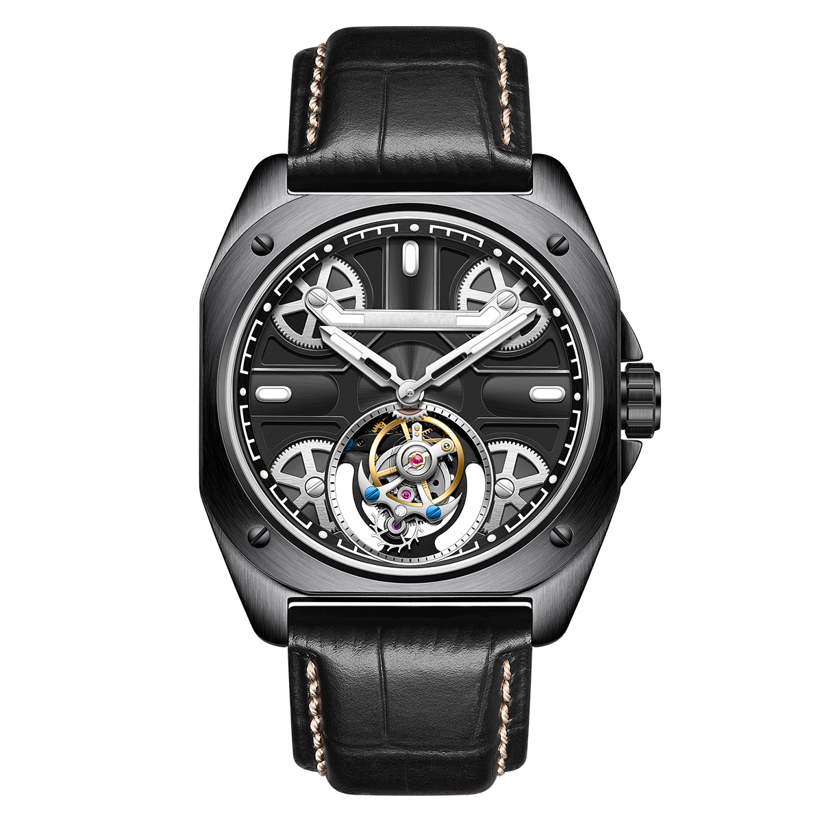 Customized LOGO Square Tourbillon Mechanical Men Watch 3