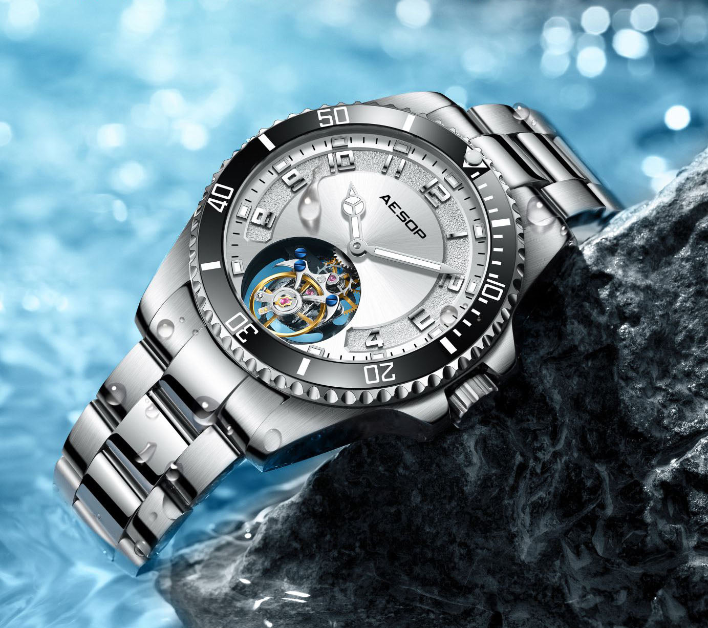 AESOP Sport Skeleton Ceramic Bezel Original Tourbillon Watch 7065