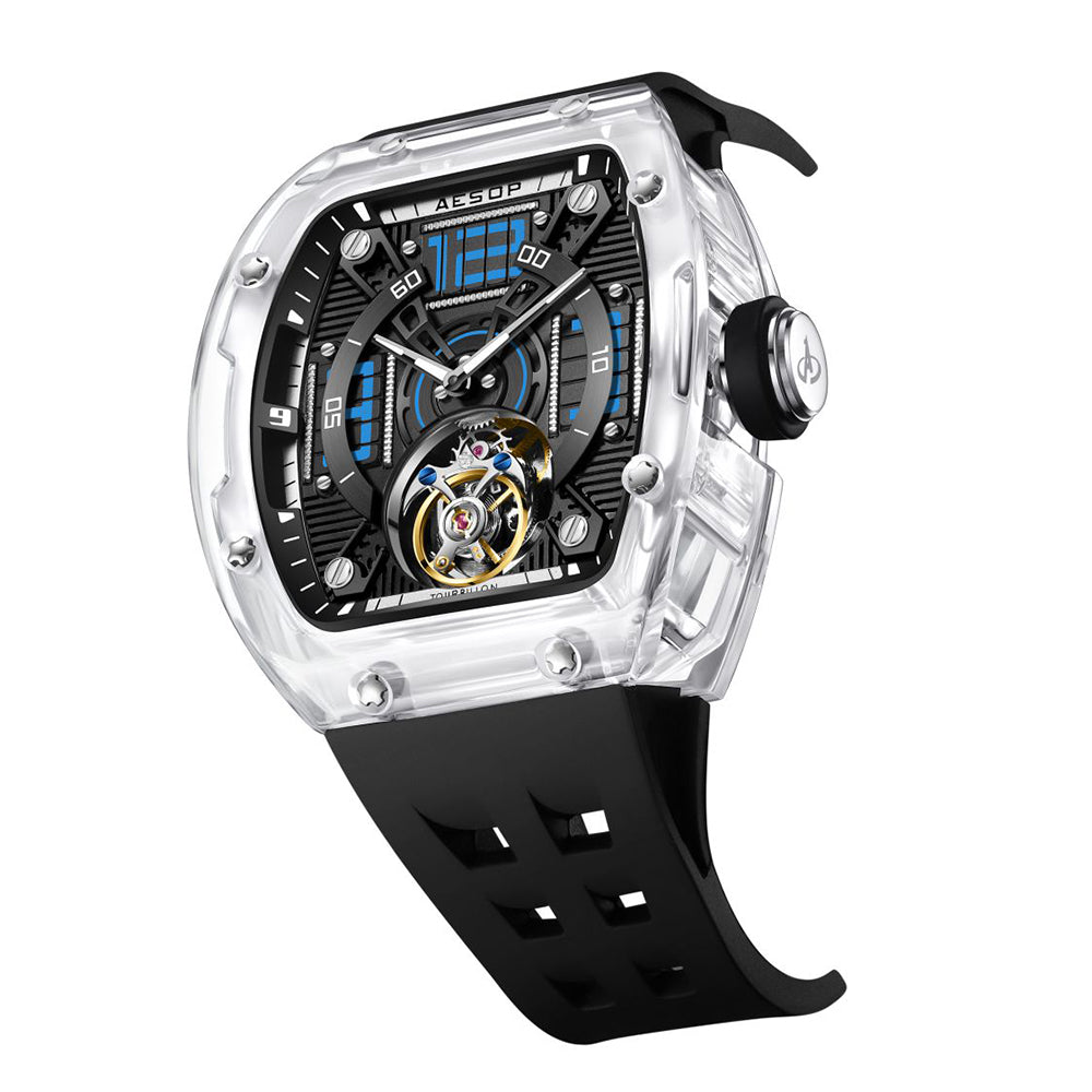AESOP Transparent Crystal Tonneau Watch Original diamond tourbillon movement watch 7043