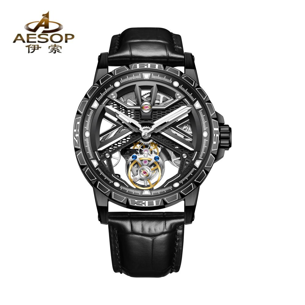 Aesop Original Tourbillon Skeleton Dial Manual Winding Mechanical Wrist Watch 7063