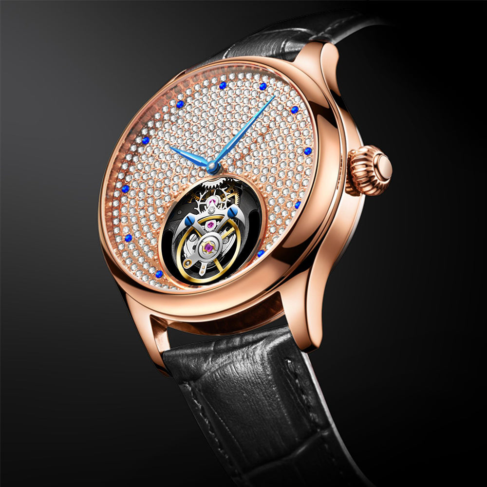 Aesop Tourbillon Men Watch Rhinestones Dial Mechanical Wristwatch 7046