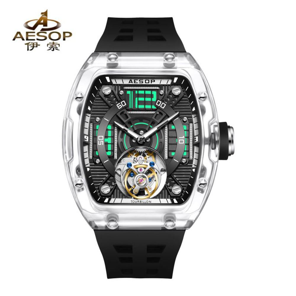 AESOP Transparent Crystal Tonneau Watch Original diamond tourbillon movement watch 7043