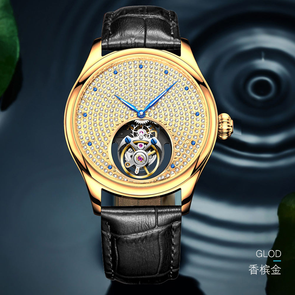 Aesop Tourbillon Men Watch Rhinestones Dial Mechanical Wristwatch 7046
