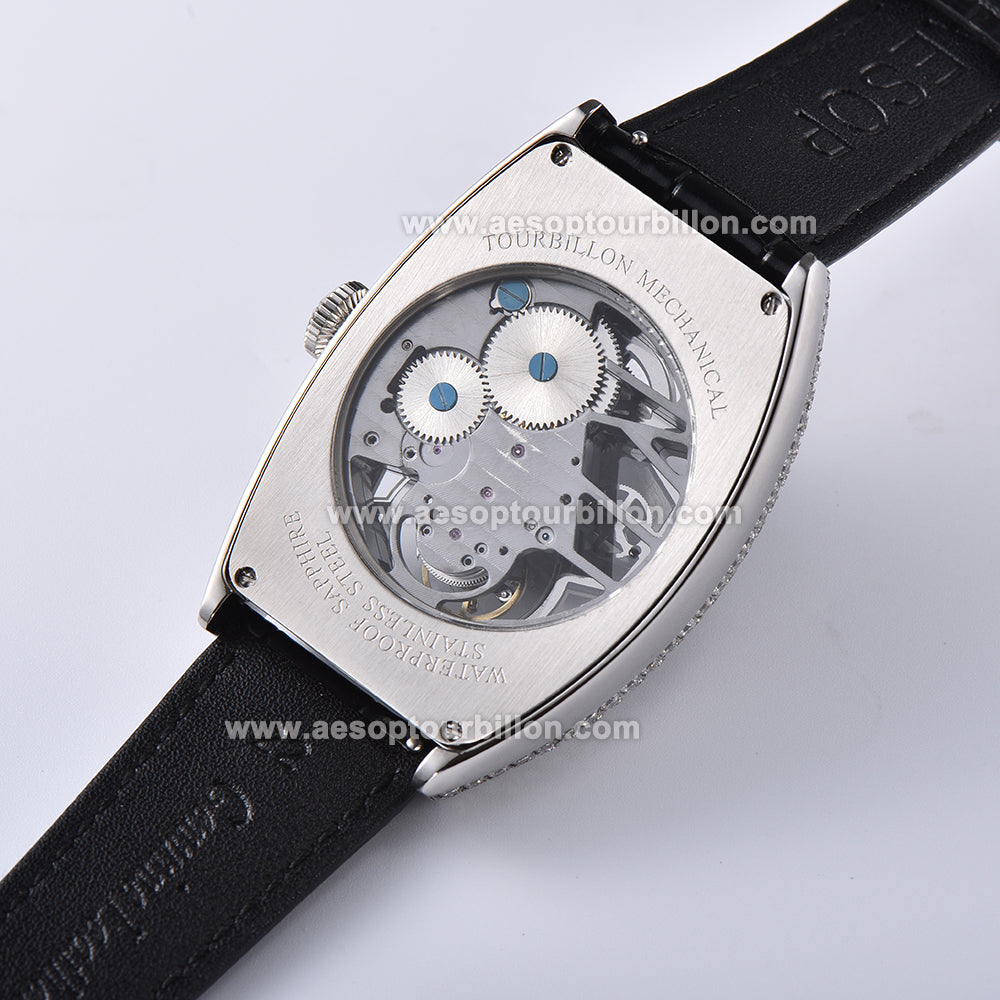AESOP Skeleton Tonneau Tourbillon Men Watch Zircon Bezel Hand Wind Sapphire Crystal Luminous Waterproof Luxury Men Wristwatch 7069