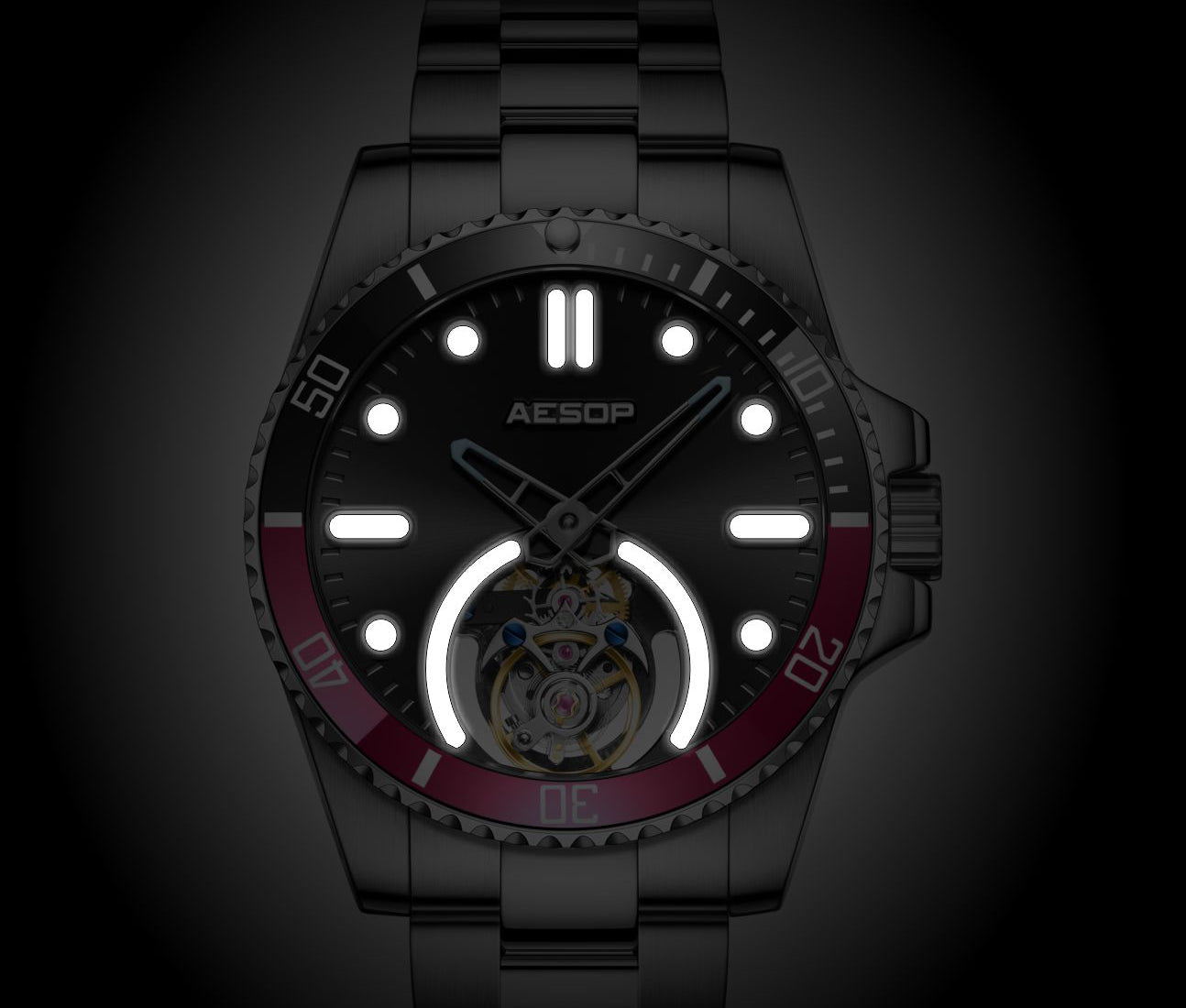 AESOP Original Tourbillon Ceramic Bezel Swiss Luminous Watch 7060