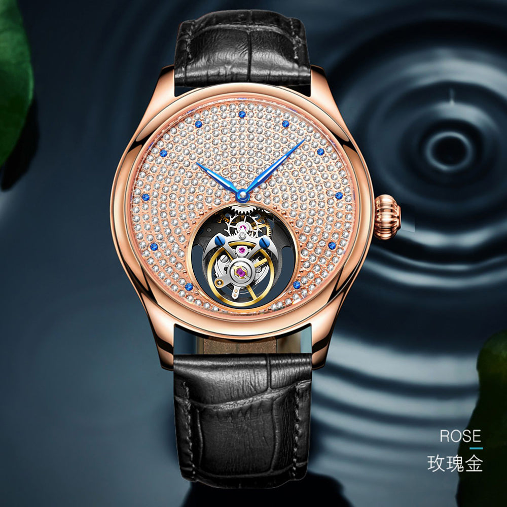 Aesop Tourbillon Men Watch Rhinestones Dial Mechanical Wristwatch 7046