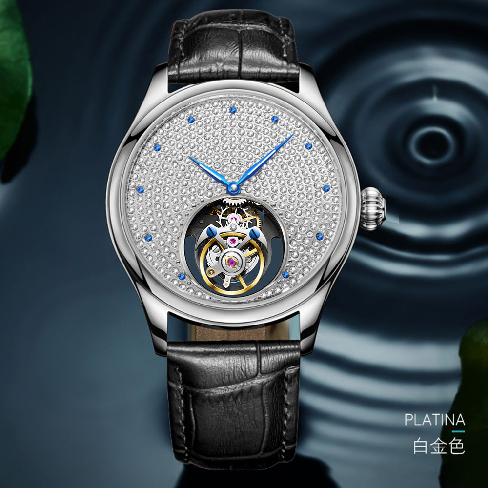 Aesop Tourbillon Men Watch Rhinestones Dial Mechanical Wristwatch 7046