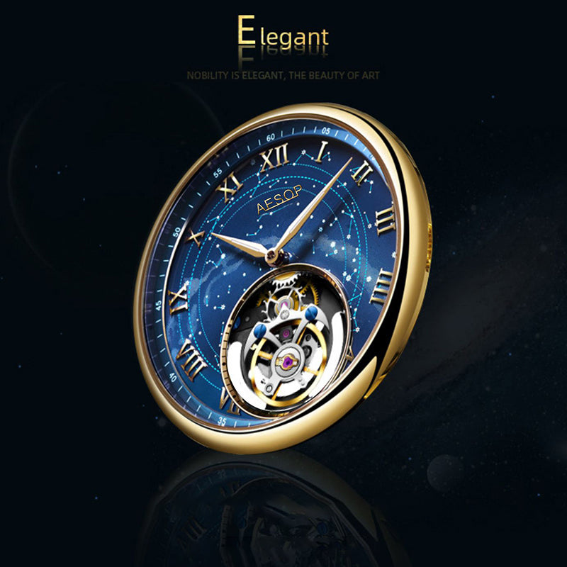 Aesop Automatic Tourbillon Men Watch Star Galaxy Wristwatch 7045