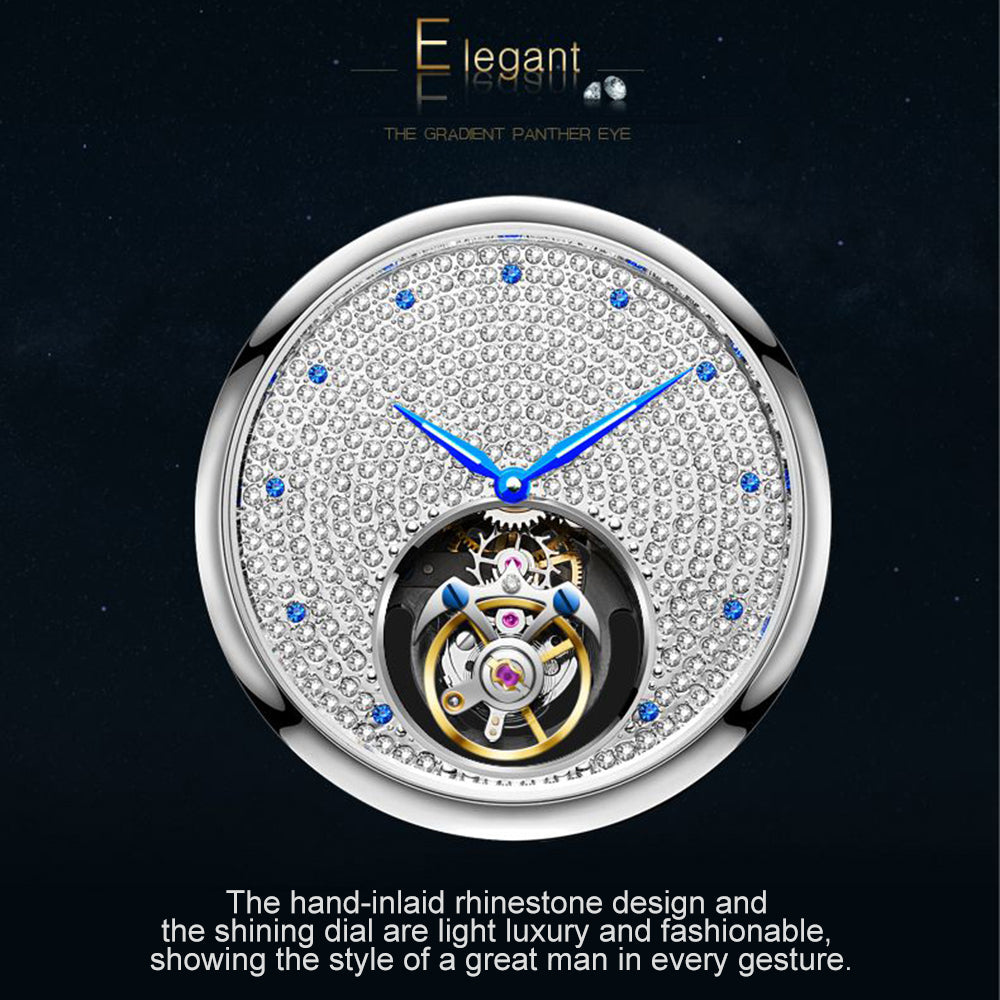 Aesop Tourbillon Men Watch Rhinestones Dial Mechanical Wristwatch 7046