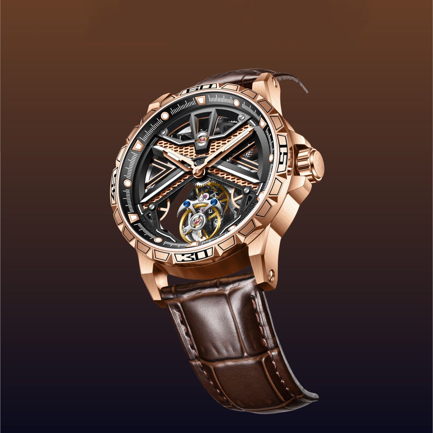 Aesop Original Tourbillon Skeleton Dial Manual Winding Mechanical Wrist Watch 7063