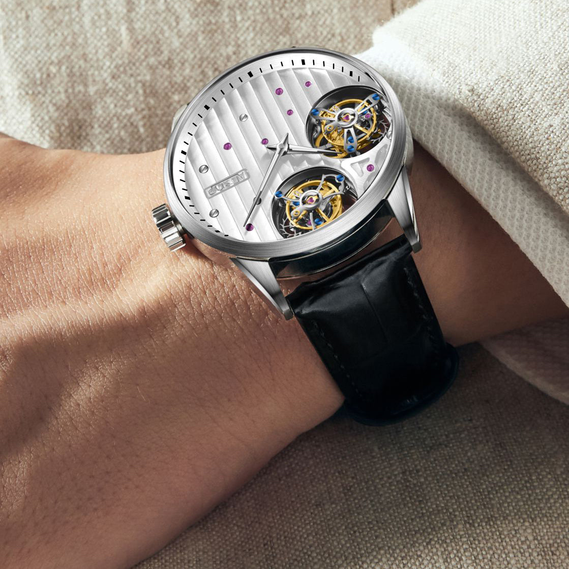 Aesop 12 o'clock and 9 o'clock Original Double Tourbillon Watch 7075