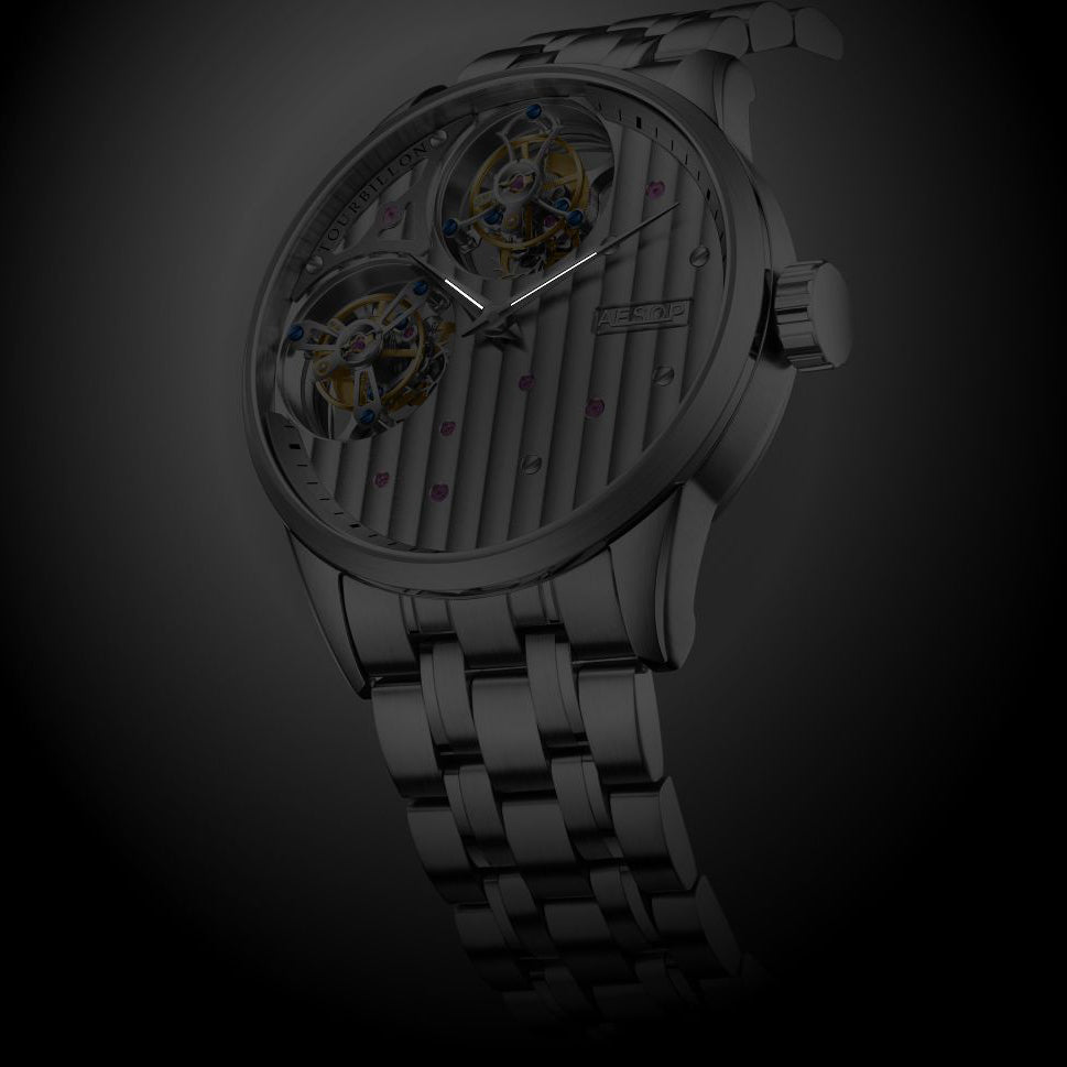 Aesop 12 o'clock and 9 o'clock Original Double Tourbillon Watch 7075