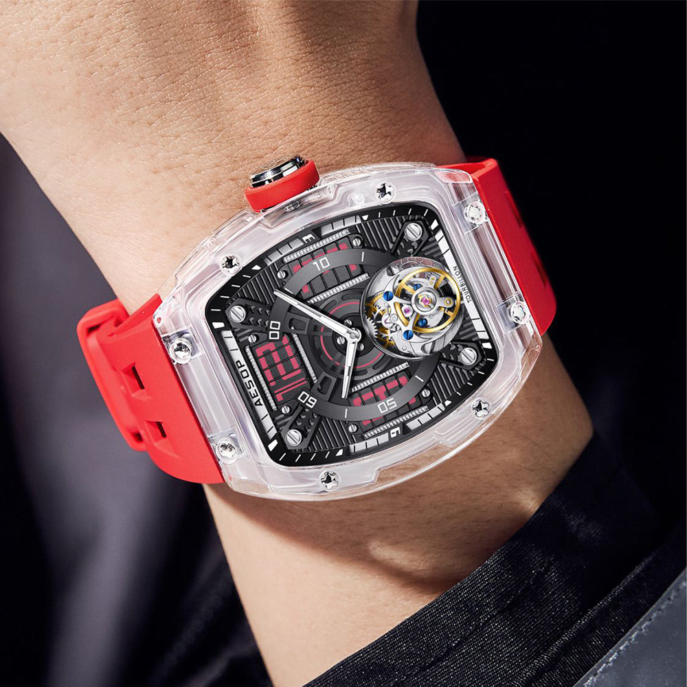 AESOP Transparent Crystal Tonneau Watch Original diamond tourbillon movement watch 7043