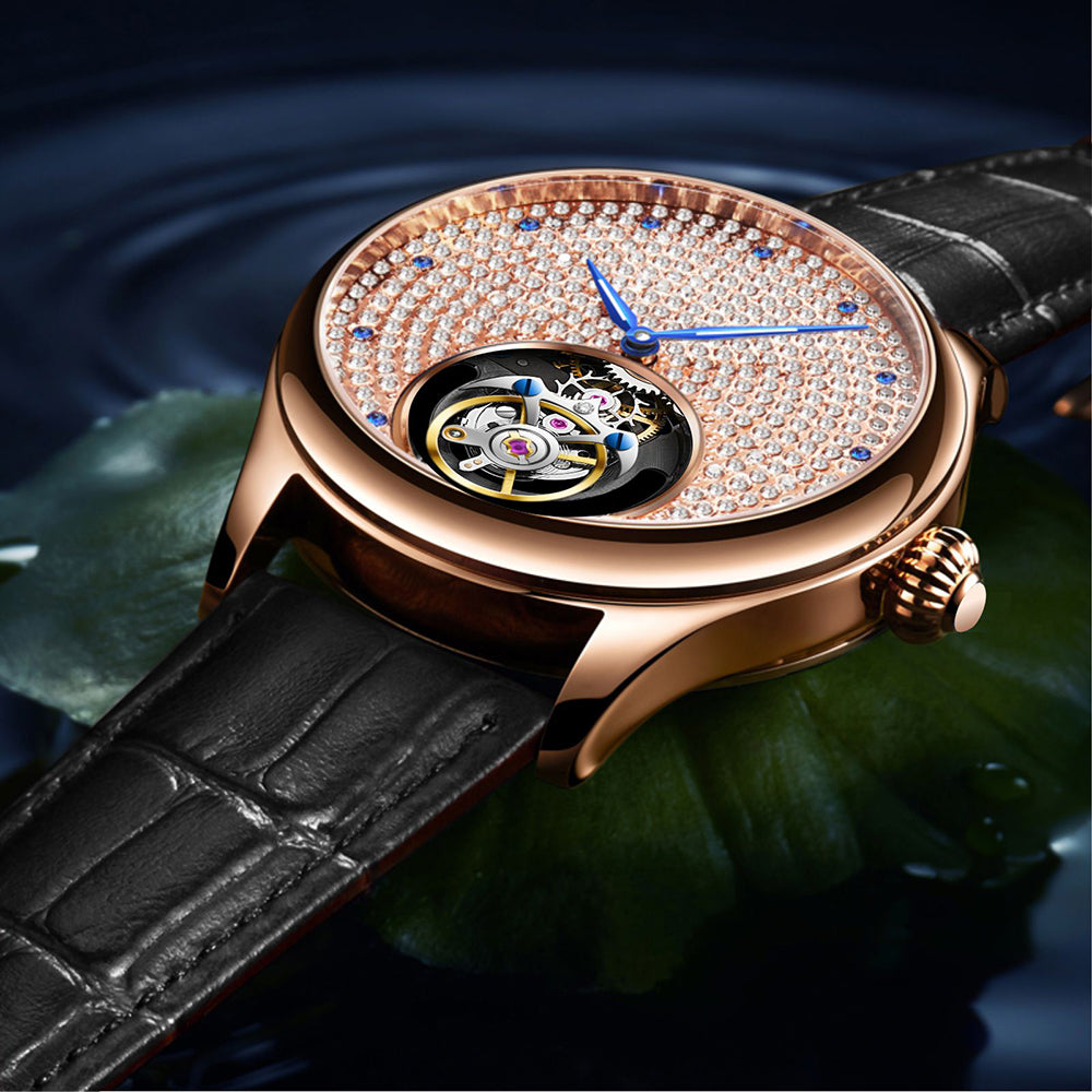 Aesop Tourbillon Men Watch Rhinestones Dial Mechanical Wristwatch 7046