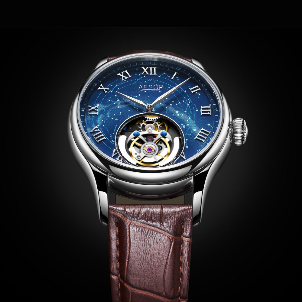 Aesop Automatic Tourbillon Men Watch Star Galaxy Wristwatch 7045