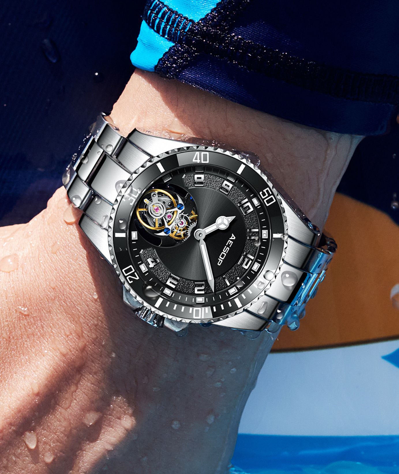 AESOP Sport Skeleton Ceramic Bezel Original Tourbillon Watch 7065