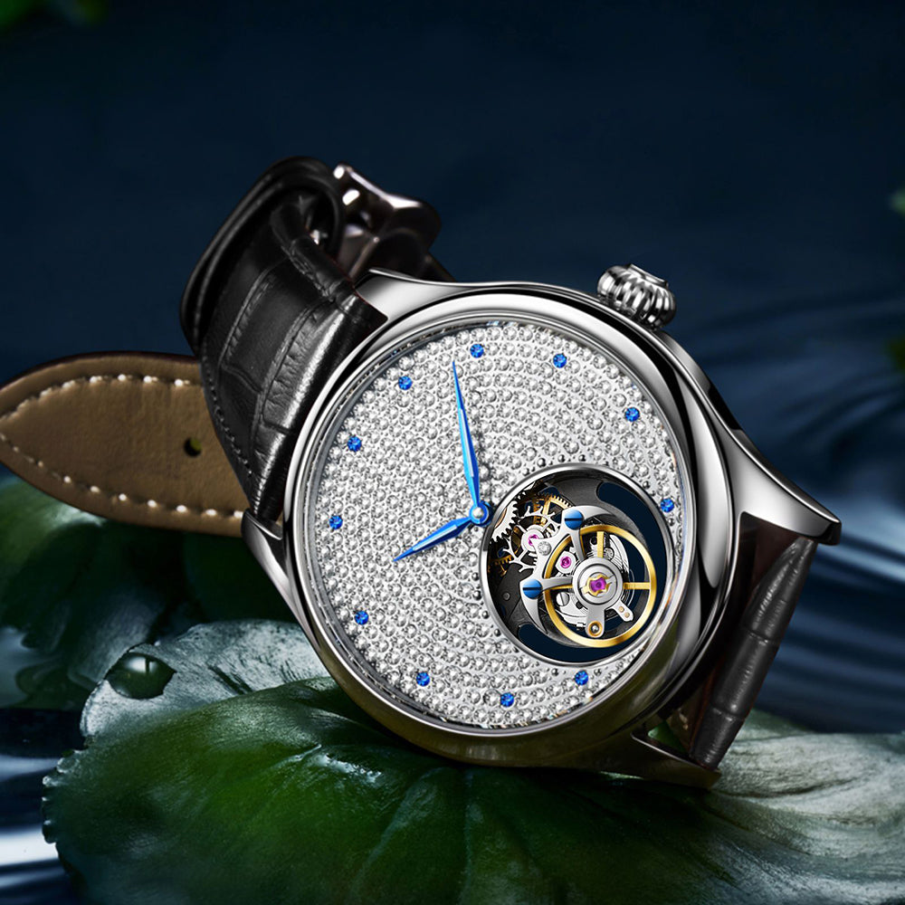 Aesop Tourbillon Men Watch Rhinestones Dial Mechanical Wristwatch 7046