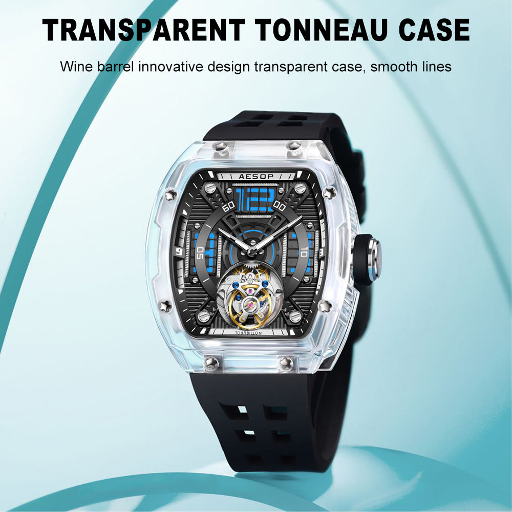 AESOP Transparent Crystal Tonneau Watch Original diamond tourbillon movement watch 7043