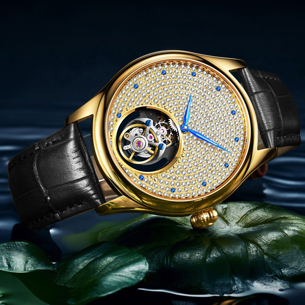 Aesop Tourbillon Men Watch Rhinestones Dial Mechanical Wristwatch 7046