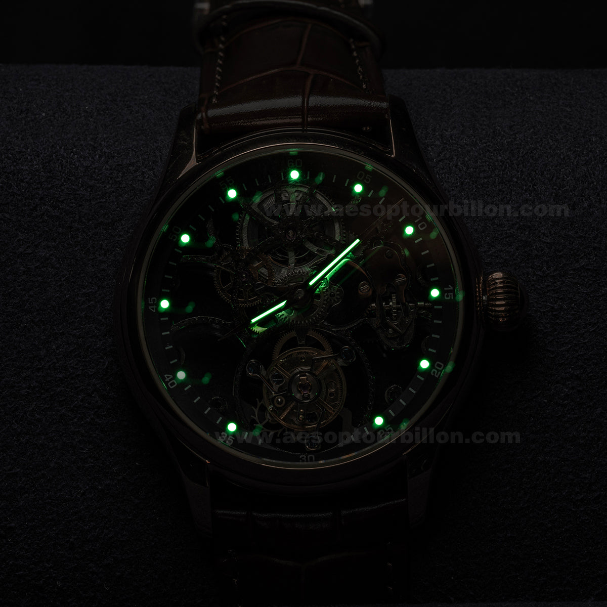 Aesop Hollow Skeleton Tourbillon Men Watch Peacock Movement Luxury Men Wristwatch 7031