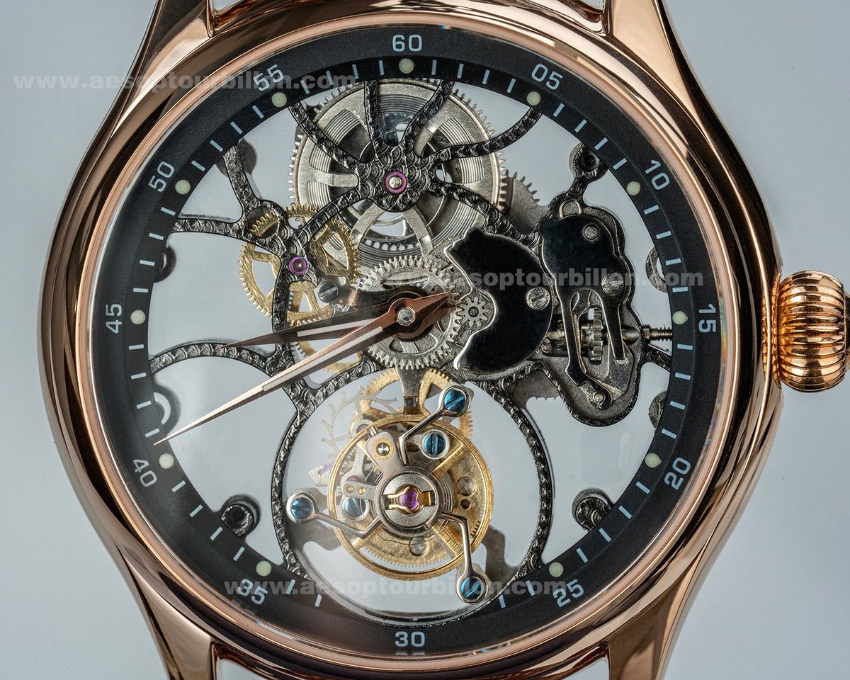 Aesop Hollow Skeleton Tourbillon Men Watch Peacock Movement Luxury Men Wristwatch 7031