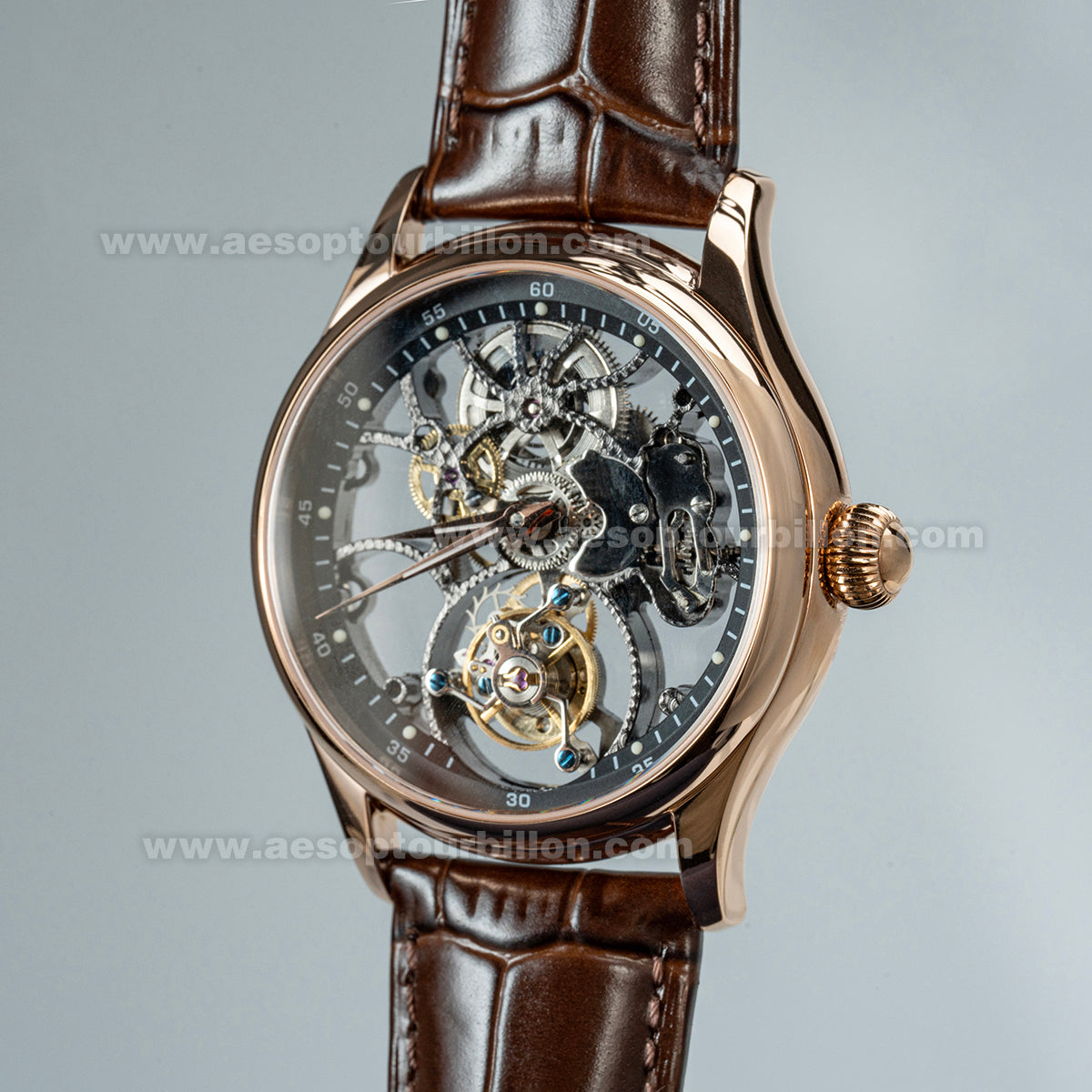 Aesop Hollow Skeleton Tourbillon Men Watch Peacock Movement Luxury Men Wristwatch 7031