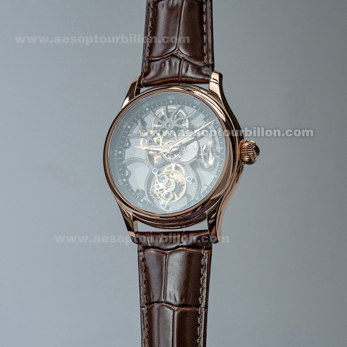 Aesop Hollow Skeleton Tourbillon Men Watch Peacock Movement Luxury Men Wristwatch 7031