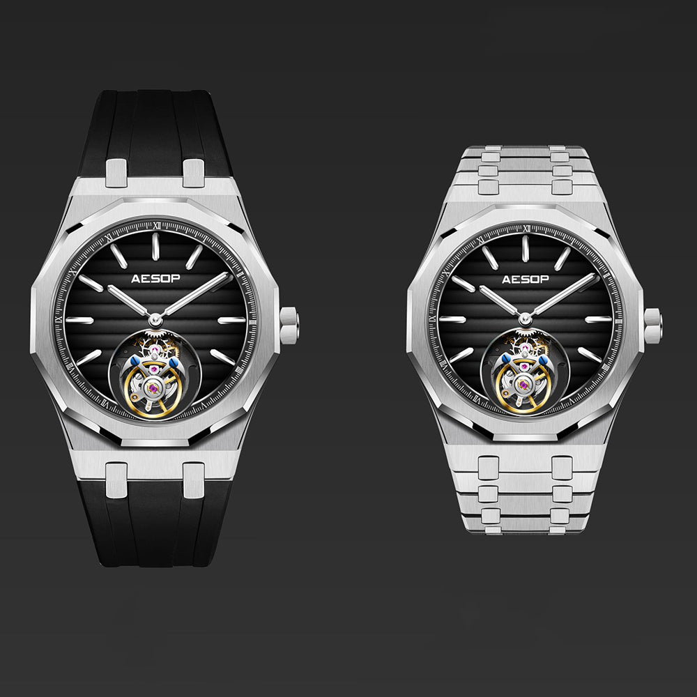 Aesop 316L Stainless Steel/Rubber Band Original Tourbillon Watch 7057