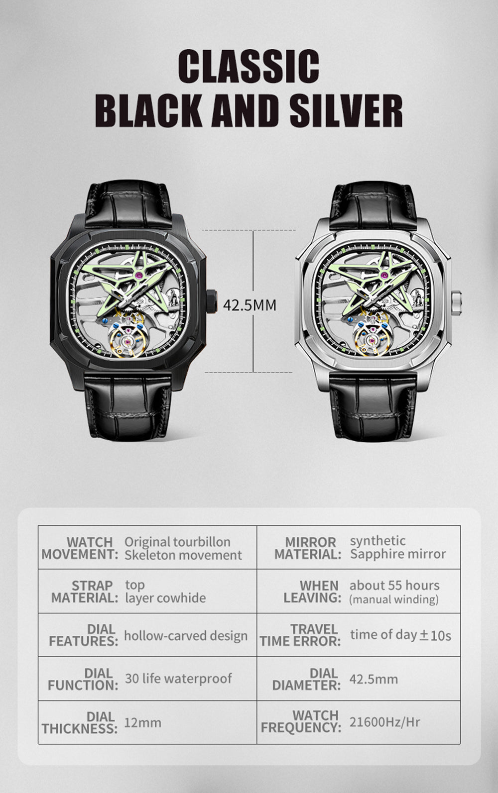 AESOP Skeleton Original Tourbillon super luminous Watch 7052