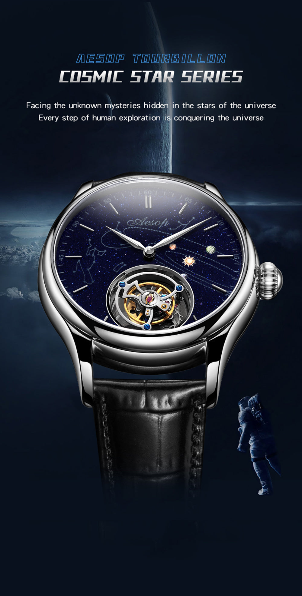 AESOP Mens Luxury Real Flying Tourbillon Mechanical Sapphire Waterproof Watch Skeleton Watches for Men Wristwatches Male Clock 7025