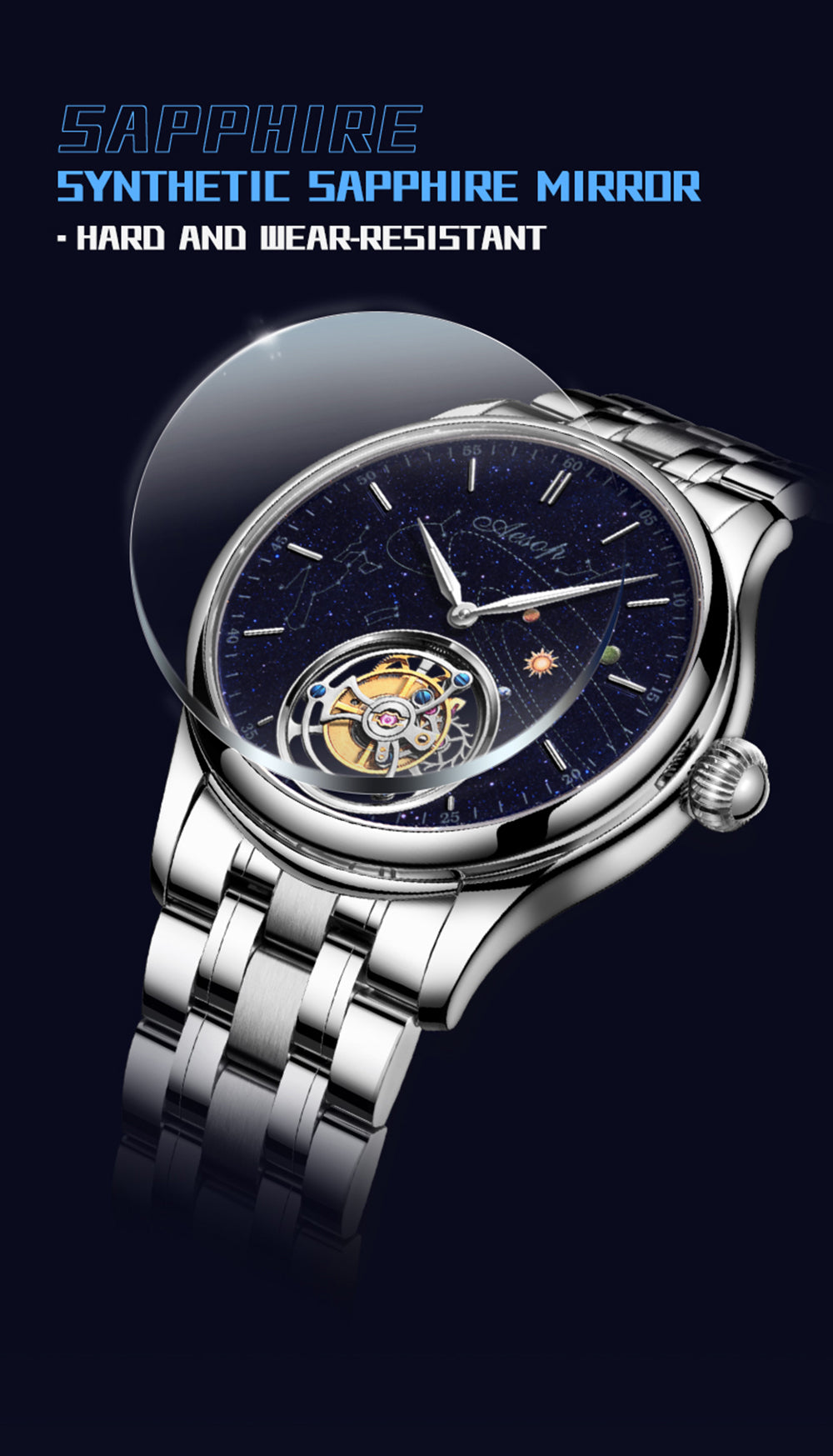 AESOP Mens Luxury Real Flying Tourbillon Mechanical Sapphire Waterproof Watch Skeleton Watches for Men Wristwatches Male Clock 7025