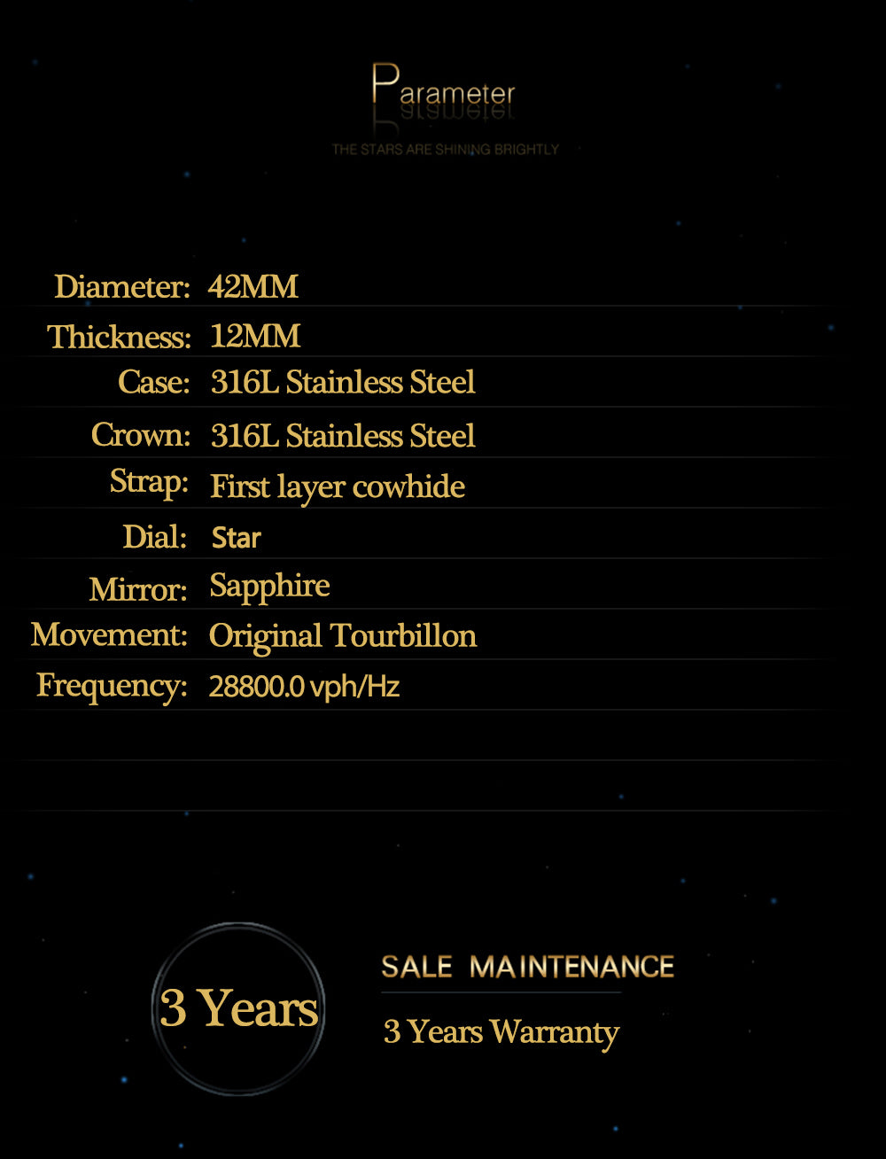 Aesop Original High quality Tourbillon Star Galaxy Watch 7006