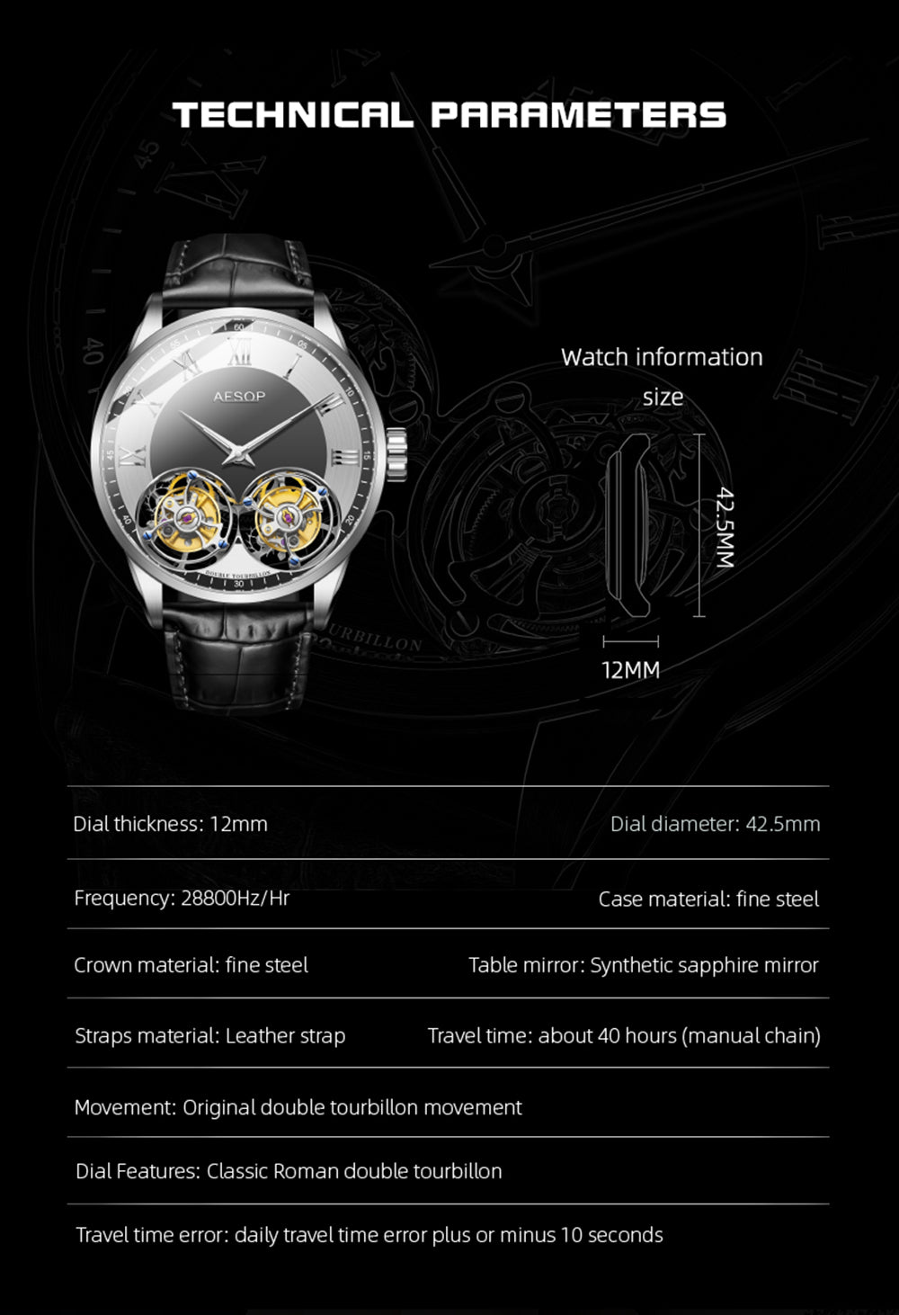 Aesop Double Tourbillon Sapphire 316l Stainless Steel Watch 7026